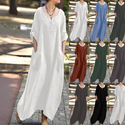 Chic Women's Maxi Dress with Pockets & Buttons