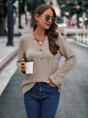 Textured Long Sleeve Blouse with Button Accents