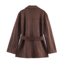 Chic Suede Blazer Jacket with Waist Belt for Women