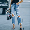 Trendy High-Waisted Jeans with Frayed Accents and Stylish Rips