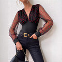 Chic Polka Dot Bodysuit with Sheer Sleeves for Women