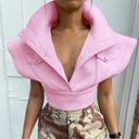 Chic Women's Cropped Blazer with Oversized Collar