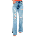 Distressed Flared Jeans with Chic Side Slits