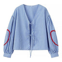 Modern Check Women's Blouse with Statement Sleeves