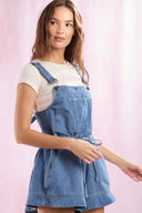 Women's Adjustable Strap Denim Overall Dress with Drawstring Design