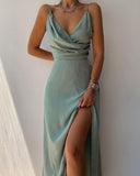 Chic Maxi Dress with Wrap Neckline and Stylish Slit