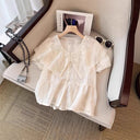 Chic Women's Blouse with Lace Trim and Ruffled Accents