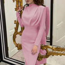 Chic Women's High Collar Evening Dress with Draped Sleeves