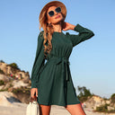 Chic Women's Wrap Dress with Waist Belt and Long Sleeves
