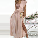 Women’s Shimmering Bodice Evening Dress with Flared Skirt