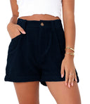 High-Waist Women's Shorts with Wide Waistband and Pocket Design