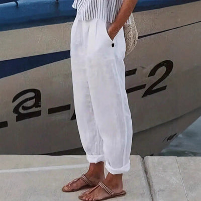 Women's Airy Linen Pants with Elastic Waist and Pockets