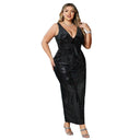 Chic Evening Dress with Deep V-Neck & High Slit