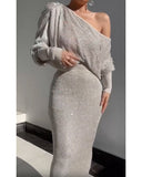 Women's Asymmetrical Glitter Evening Dress