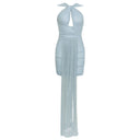Chic High Neck Cocktail Dress with Flowy Skirt