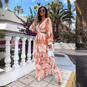 Chic Women's Maxi Dress with V-Neck and Flirty Ruffles