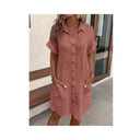 Chic Women's Button-Up Shirt Dress with Pockets