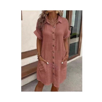 Chic Women's Button-Up Shirt Dress with Pockets
