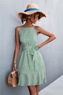 Women's Halter Dress with Flowing Hem & Adjustable Belt