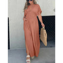 Chic Women's Maxi Dress with Deep V-Neck & Side Pockets