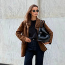 Chic Suede Women's Blazer with Handy Pockets
