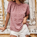 Textured Women's Blouse with Short Puff Sleeves