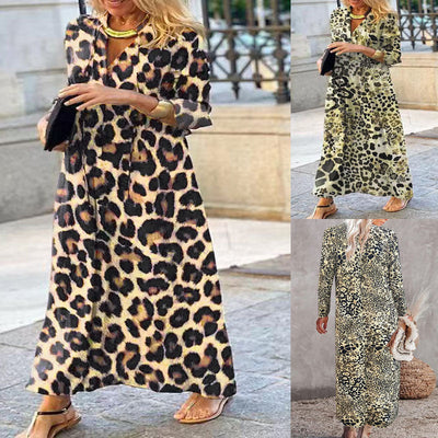 Trendy Leopard Print Maxi Dress with Wrap Design