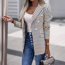 Chic Checked Blazer Jacket with Double Buttons