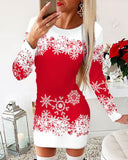 Chic Long Sleeve Snowflake Print Dress for Women