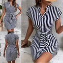 Women's Short Sleeve Shirt Dress with Waist Belt