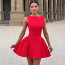 Stylish Women's Cocktail Dress with Flared Skirt and Chic Neckline