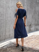 Stylish Women's Midi Dress with Bow and Belt