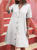 Chic Women's Knee-Length Shirt Dress with Short Sleeves