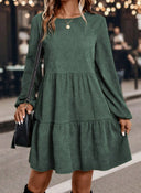 Women's Stylish Dress with Ruffled Hem and Puffed Sleeves