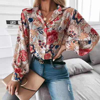 Floral Puff Sleeve Women's Blouse - Chic Design