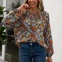 Floral Patterned Women's Blouse with Ruffle Accents