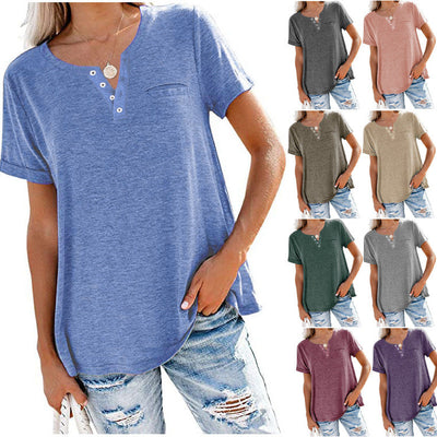 Stylish Women's T-Shirt with Button Accents and Relaxed Fit