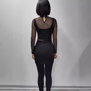 Chic Mini Dress with Sheer Sleeves and Rhinestone Details