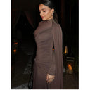Chic Asymmetrical Wrap Dress with Ruffle Accents