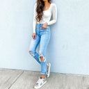 Trendy High-Waisted Ripped Skinny Jeans for Women
