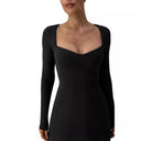 Chic Mini Dress with Heart Neckline & Long Sleeves