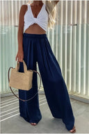 Elegant Women's Palazzo Pants with Stretch Waist and Pockets