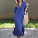Chic V-Neck Midi Dress with Side Pockets
