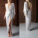 Glamorous Evening Dress with Deep V-Neck and Sequins