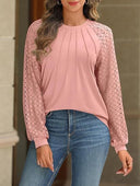 Chic Women's Top with Lace Sleeves and Gathered Accents