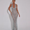 Stunning Sequin Evening Dress with Deep V-Neck & Wrap Detail