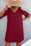 Chic Women's Mini Dress with Lace Inset and V-Neck Design