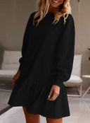 Chic Women's Sweat Dress with Ruffled Hem and Statement Sleeves