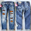 Artistic Women's Jeans with Spooky Motifs