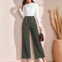 Chic Women's High-Waisted Wide-Leg Pants with Buttons